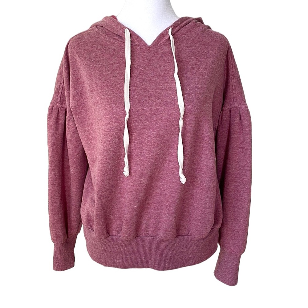 Xhilaration Heather Pink Mauve Cropped Hooded Sweatshirt Blouson Sleeves Sz S